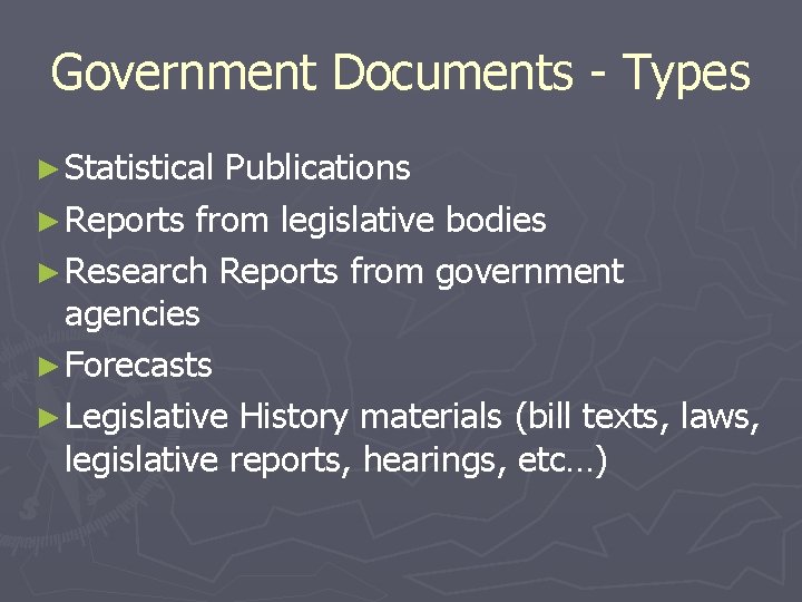 Government Documents - Types ► Statistical Publications ► Reports from legislative bodies ► Research