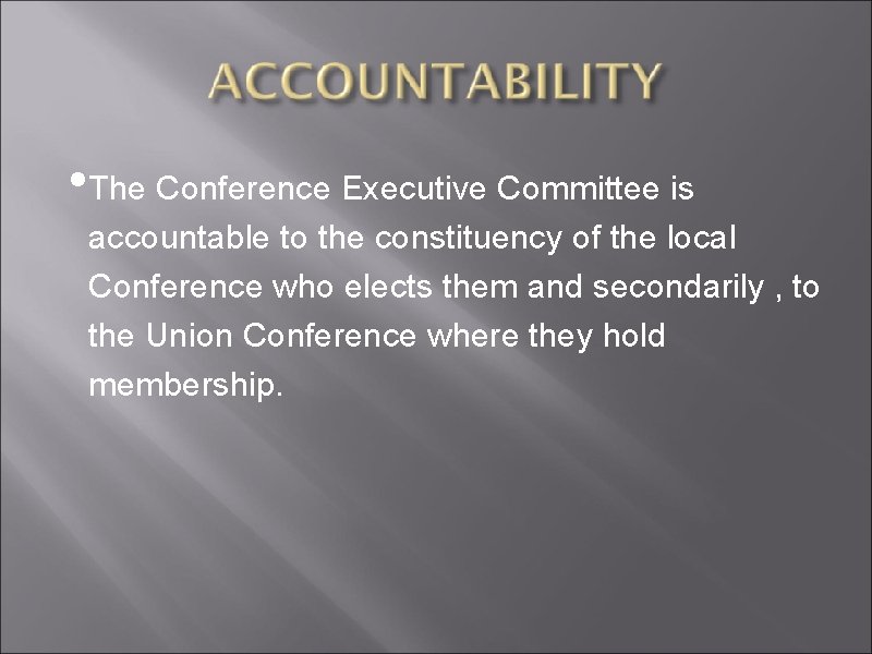  • The Conference Executive Committee is accountable to the constituency of the local