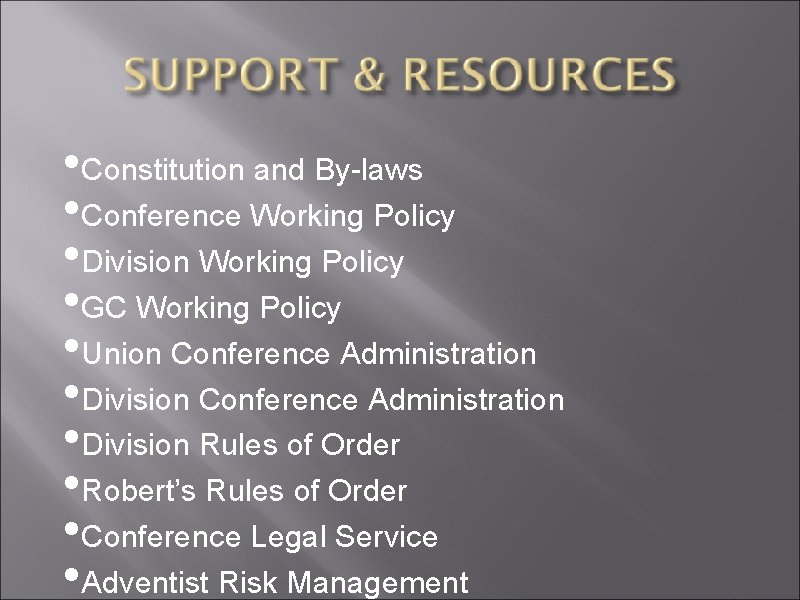  • Constitution and By-laws • Conference Working Policy • Division Working Policy •