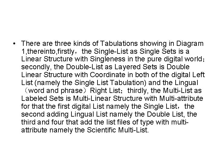  • There are three kinds of Tabulations showing in Diagram 1, thereinto, firstly，the