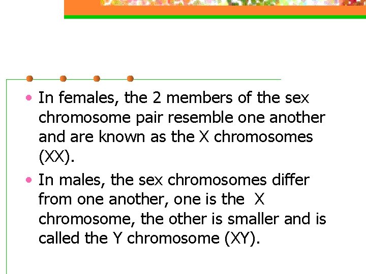  • In females, the 2 members of the sex chromosome pair resemble one