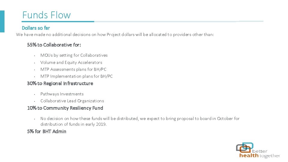 Funds Flow Dollars so far We have made no additional decisions on how Project
