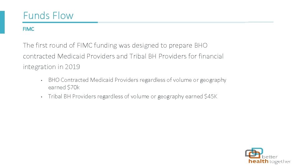 Funds Flow FIMC The first round of FIMC funding was designed to prepare BHO