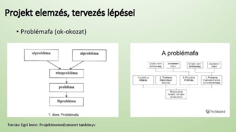 Projekt elemzés, tervezés lépései • Problémafa (ok-okozat) Forrás: Egri Imre: Projektmenedzsment tankönyv 