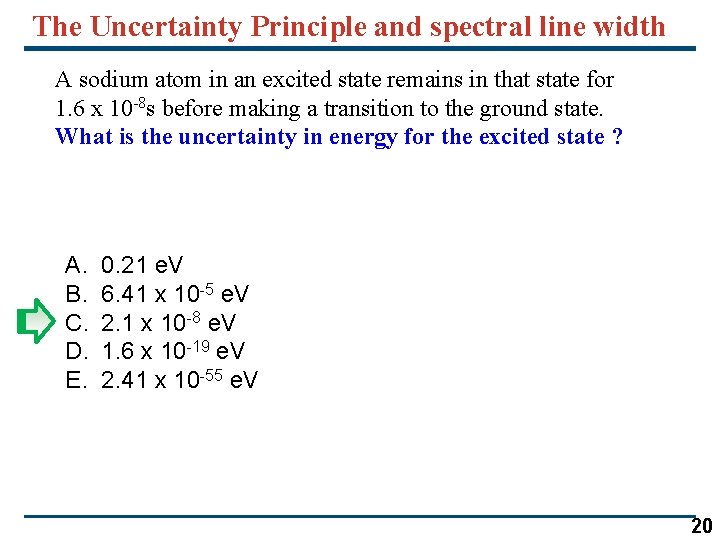 The Uncertainty Principle and spectral line width A sodium atom in an excited state