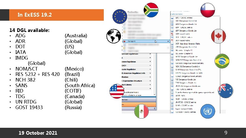 In Ex. ESS 19. 2 14 DGL available: • ADG • ADR • DOT