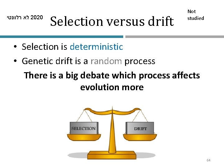  לא רלוונטי 2020 Selection versus drift Not studied • Selection is deterministic •