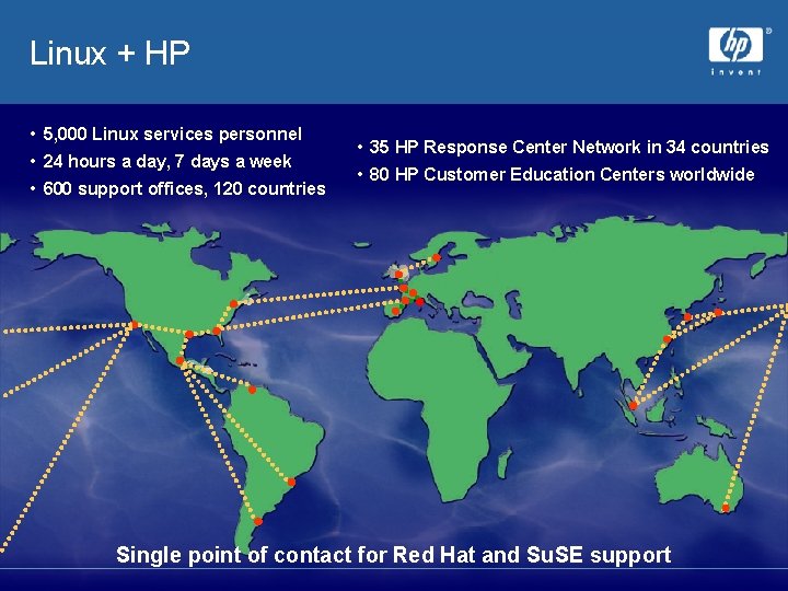Linux + HP • 5, 000 Linux services personnel • 24 hours a day,