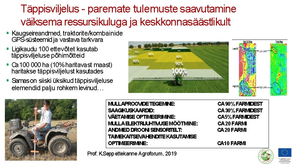 Täppisviljelus - paremate tulemuste saavutamine väiksema ressursikuluga ja keskkonnasäästlikult Kaugseireandmed, traktorite/kombainide GPS-süsteemid ja vastava