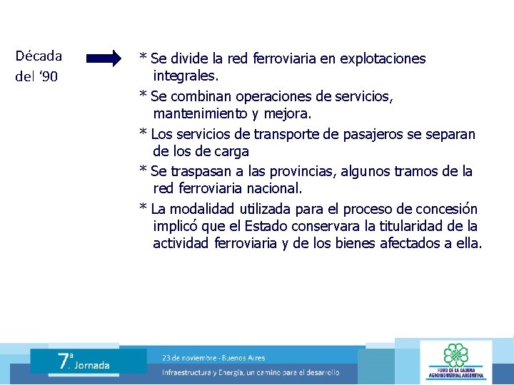 Década del ‘ 90 * Se divide la red ferroviaria en explotaciones integrales. *