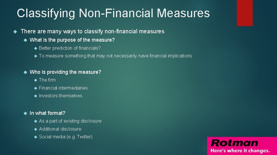 Classifying Non-Financial Measures There are many ways to classify non-financial measures What is the