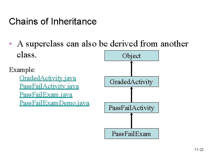 Chains of Inheritance • A superclass can also be derived from another class. Object