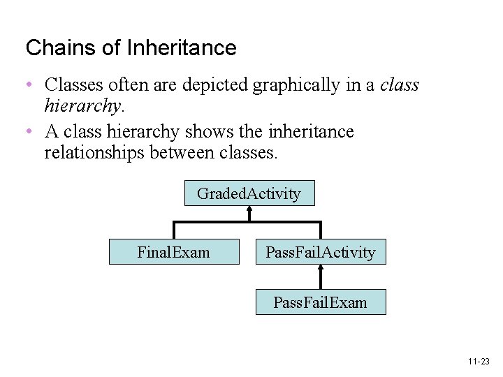 Chains of Inheritance • Classes often are depicted graphically in a class hierarchy. •