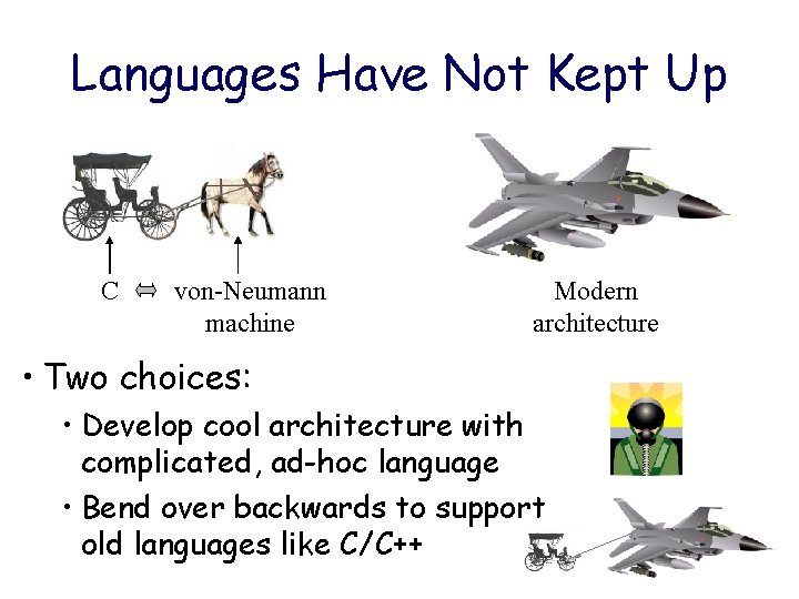 Languages Have Not Kept Up C von-Neumann machine Modern architecture • Two choices: • Languages Have Not Kept Up C von-Neumann machine Modern architecture • Two choices: •