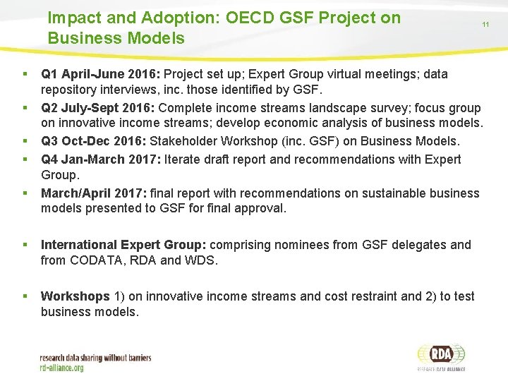 Impact and Adoption: OECD GSF Project on Business Models § § § 11 Q