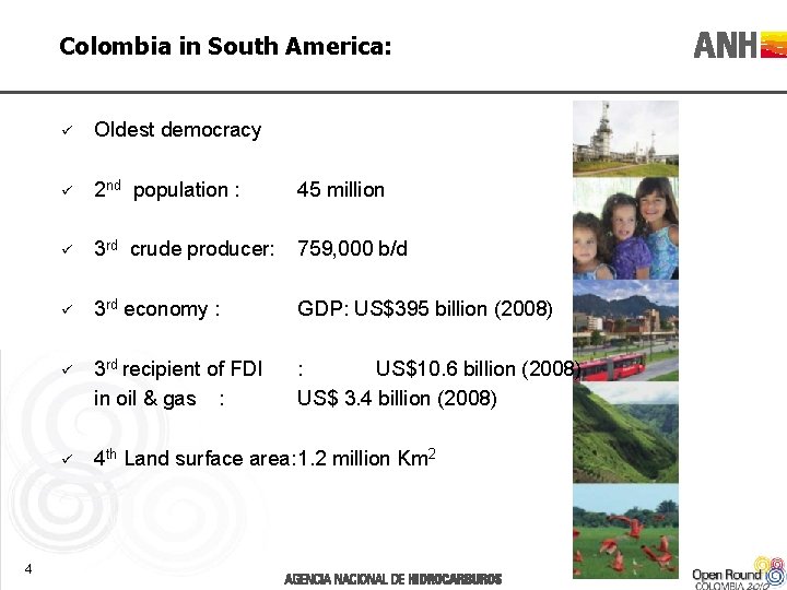 Colombia in South America: 4 ü Oldest democracy ü 2 nd population : 45