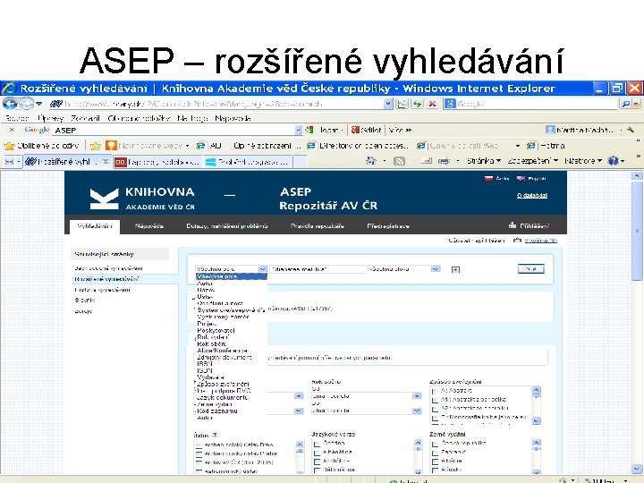 ASEP – rozšířené vyhledávání 