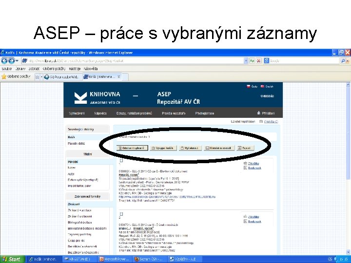 ASEP – práce s vybranými záznamy 