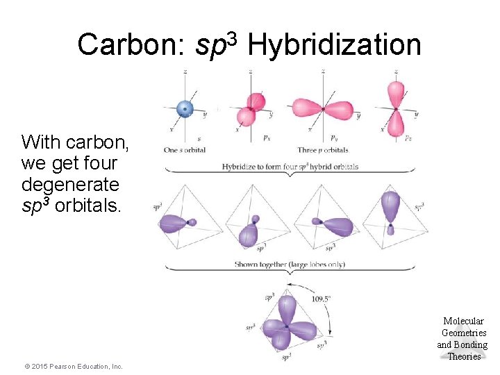 Carbon: sp 3 Hybridization With carbon, we get four degenerate sp 3 orbitals. Molecular