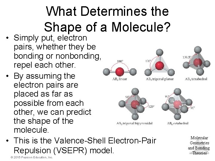 What Determines the Shape of a Molecule? • Simply put, electron pairs, whether they
