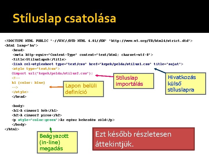 Stíluslap csatolása <!DOCTYPE HTML PUBLIC "-//W 3 C//DTD HTML 4. 01//EN" "http: //www. w