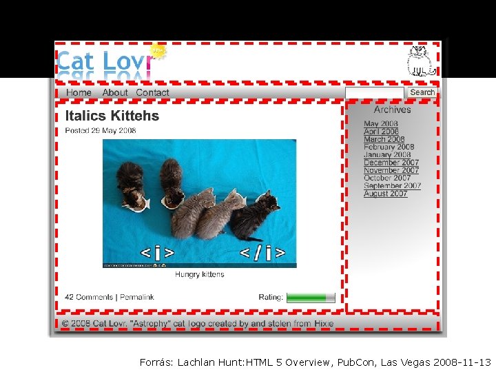 Forrás: Lachlan Hunt: HTML 5 Overview, Pub. Con, Las Vegas 2008 -11 -13 