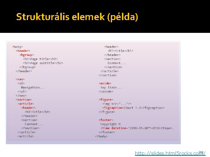 Strukturális elemek (példa) 79 http: //slides. html 5 rocks. com/ 