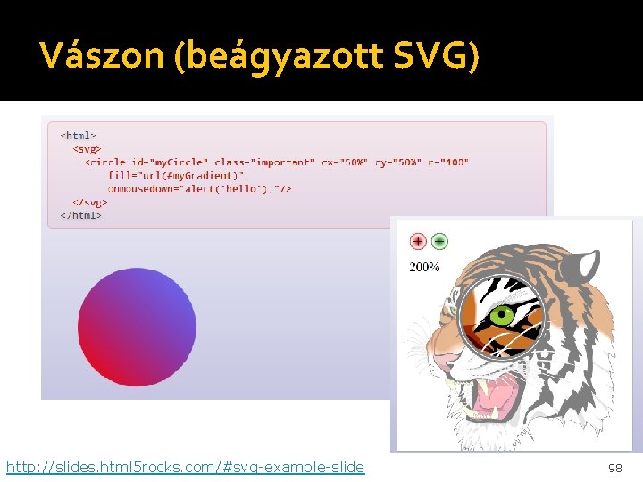 Vászon (beágyazott SVG) http: //slides. html 5 rocks. com/#svg-example-slide 98 