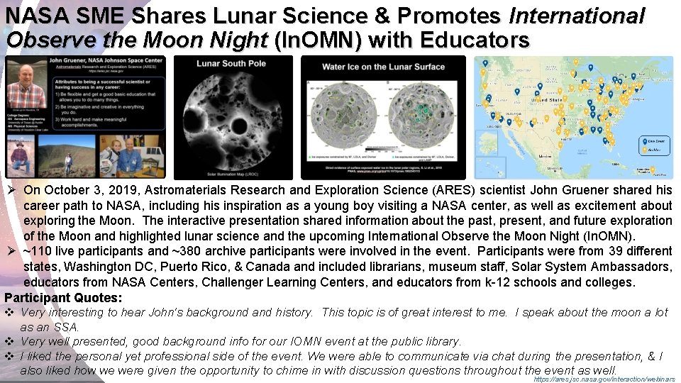 NASA SME Shares Lunar Science & Promotes International Observe the Moon Night (In. OMN)