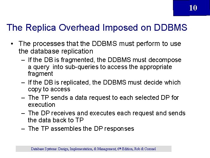 10 The Replica Overhead Imposed on DDBMS • The processes that the DDBMS must 10 The Replica Overhead Imposed on DDBMS • The processes that the DDBMS must