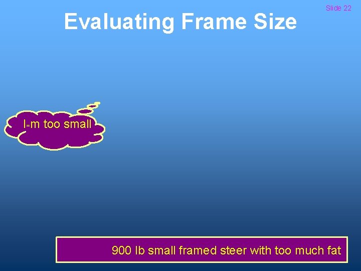 Evaluating Frame Size Slide 22 I=m too small 900 lb small framed steer with