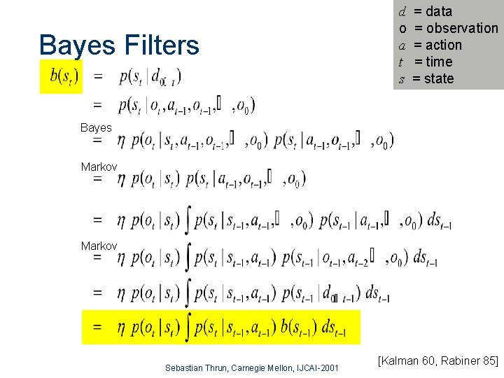 Bayes Filters d o a t s = data = observation = action =