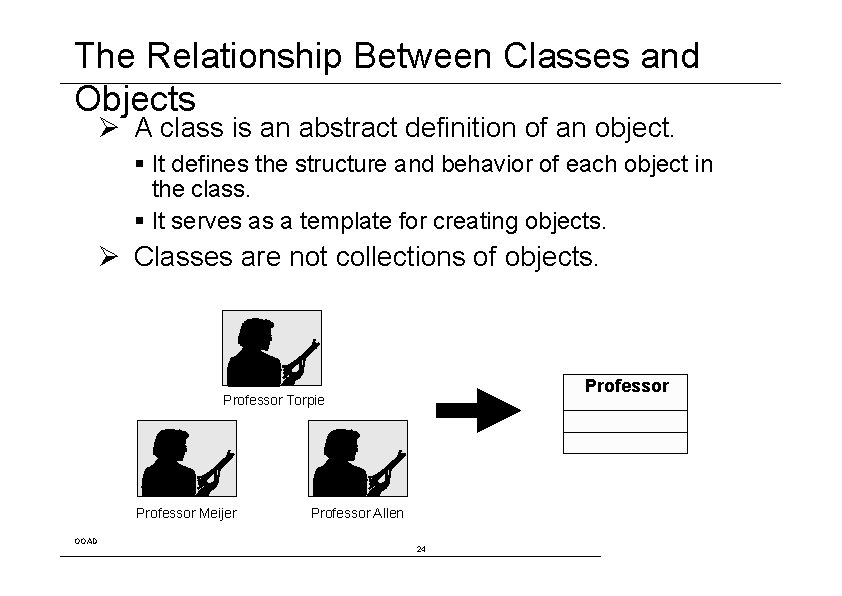 The Relationship Between Classes and Objects Ø A class is an abstract definition of