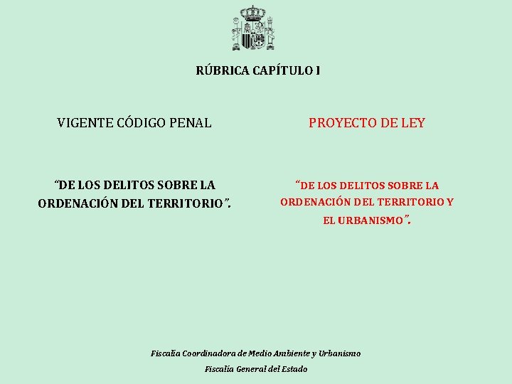 RÚBRICA CAPÍTULO I VIGENTE CÓDIGO PENAL PROYECTO DE LEY “DE LOS DELITOS SOBRE LA