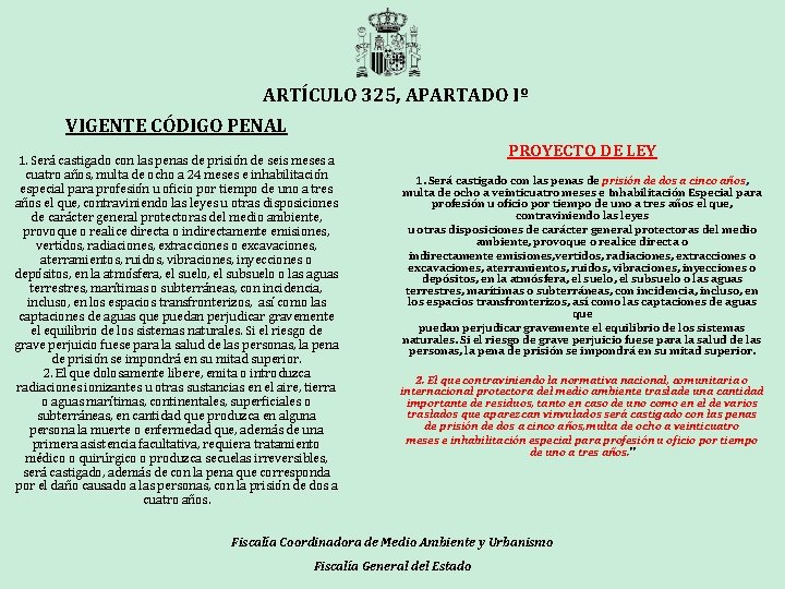 ARTÍCULO 325, APARTADO Iº VIGENTE CÓDIGO PENAL 1. Será castigado con las penas de