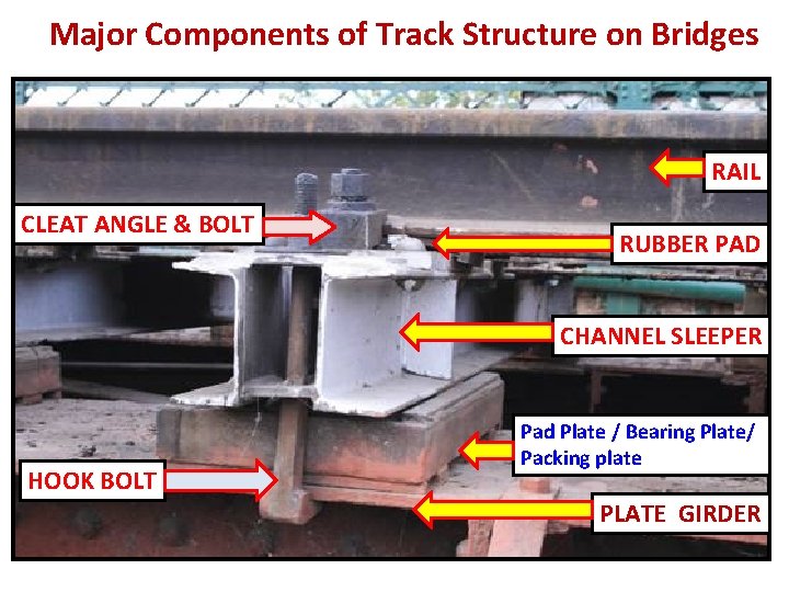 Major Components of Track Structure on Bridges RAIL CLEAT ANGLE & BOLT RUBBER PAD