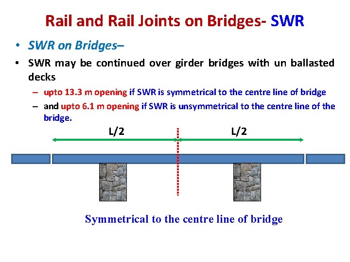 Rail and Rail Joints on Bridges- SWR • SWR on Bridges– • SWR may