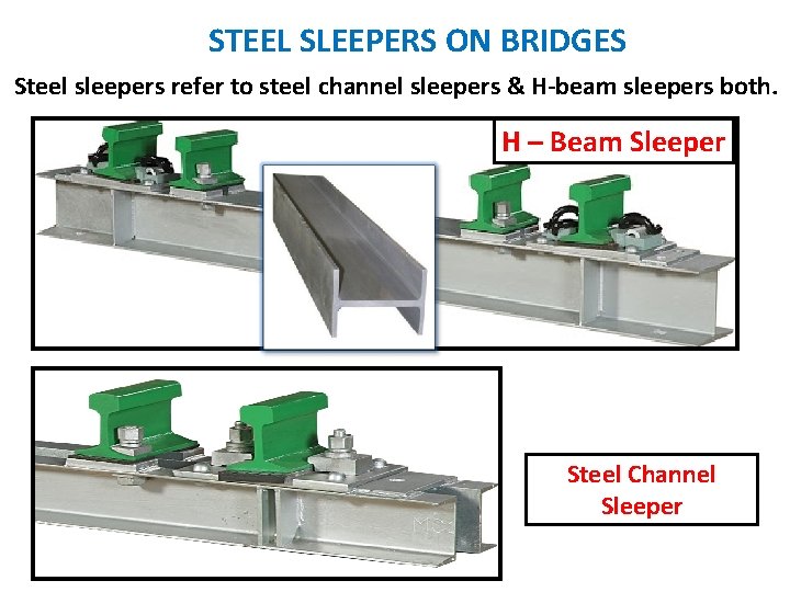 STEEL SLEEPERS ON BRIDGES Steel sleepers refer to steel channel sleepers & H-beam sleepers