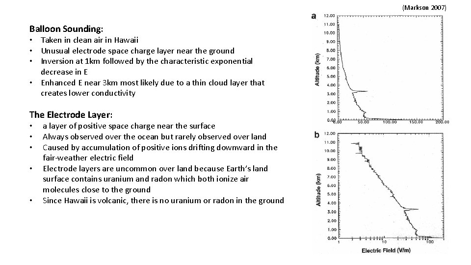 (Markson 2007) Balloon Sounding: • Taken in clean air in Hawaii • Unusual electrode
