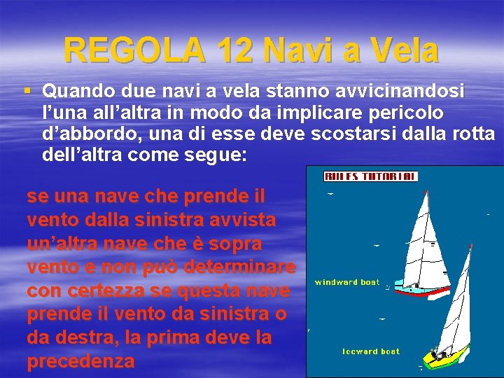 REGOLA 12 Navi a Vela § Quando due navi a vela stanno avvicinandosi l’una