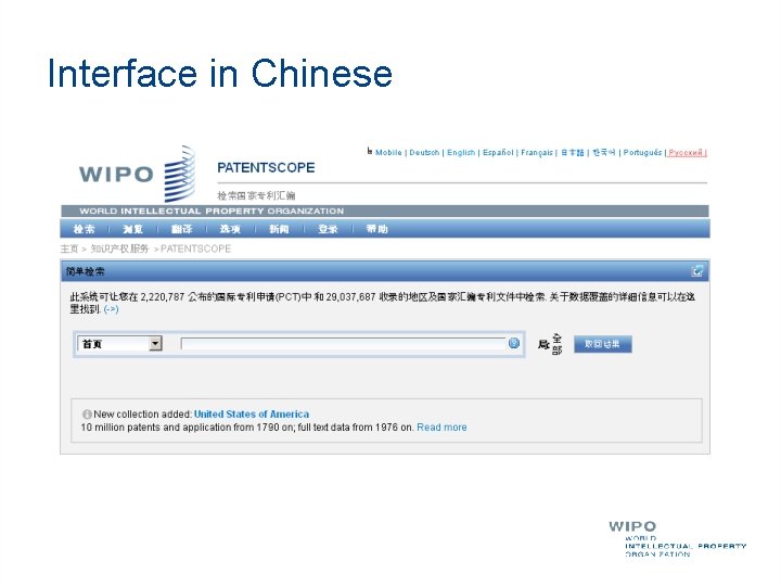 Interface in Chinese 