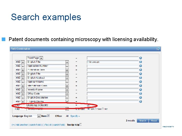 Search examples Patent documents containing microscopy with licensing availability. 