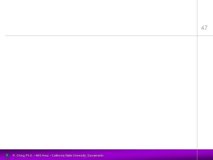 47 R. Ching, Ph. D. • MIS Area • California State University, Sacramento 