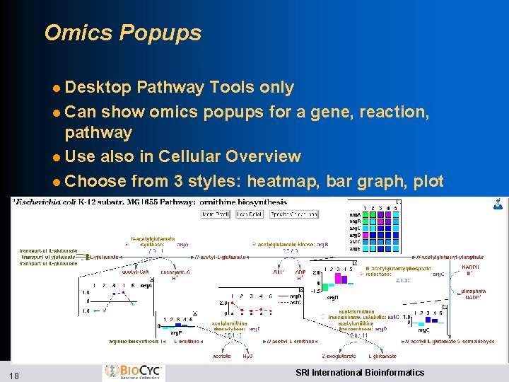 Omics Popups l Desktop Pathway Tools only l Can show omics popups for a Omics Popups l Desktop Pathway Tools only l Can show omics popups for a