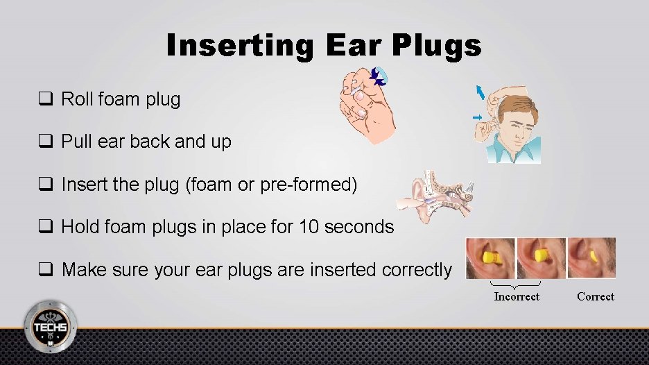 Inserting Ear Plugs q Roll foam plug q Pull ear back and up q