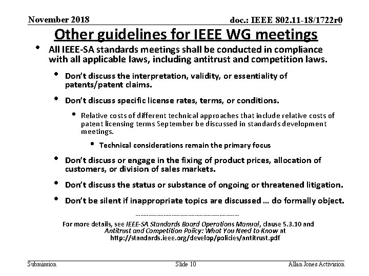 November 2018 • doc. : IEEE 802. 11 -18/1722 r 0 Other guidelines for