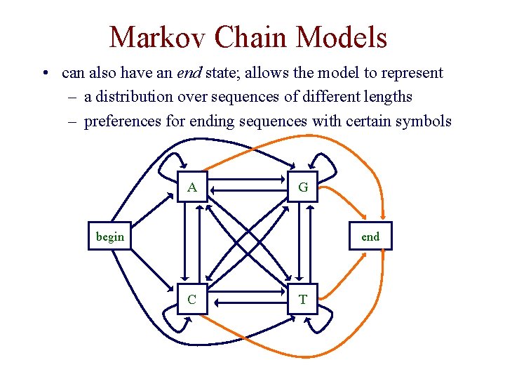 Markov Chain Models • can also have an end state; allows the model to