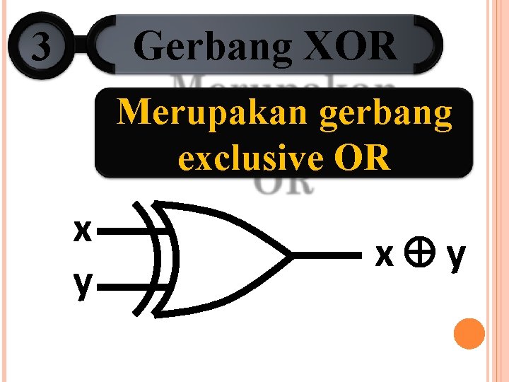 Gerbang XOR 3 Merupakan gerbang exclusive OR x y 