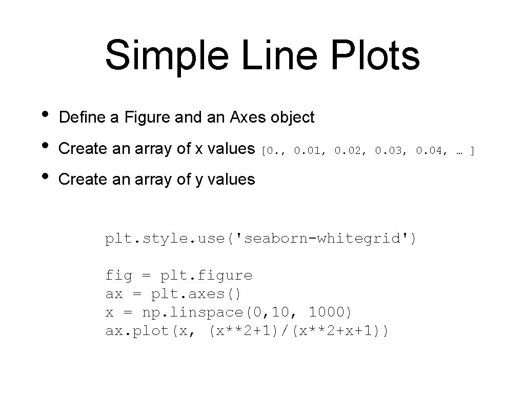 Simple Line Plots • • • Define a Figure and an Axes object Create