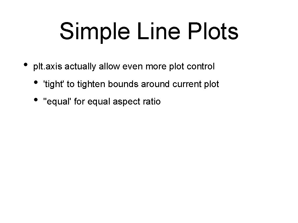 Simple Line Plots • plt. axis actually allow even more plot control • •